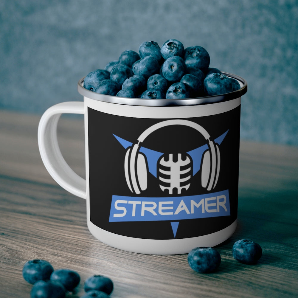 Streamer Headphones and Mic Enamel Camping Mug